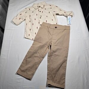 Carters 2T Boys 2pc Nutcracker Shirt and Khaki Pants Set Cream Tan